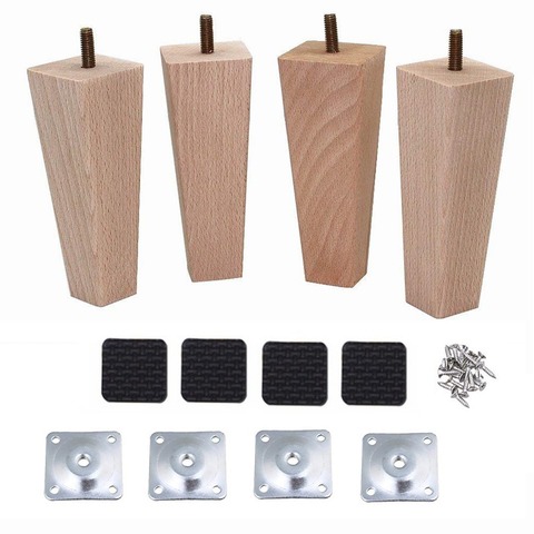 4pcs M8 Beech Wooden Furniture Legs Thread Replacement for Cabinet Chair Couch Table Feet 10cm，14cm or 15cm Height with Screw ► Photo 1/6