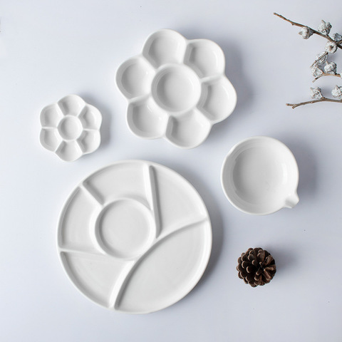 High quality Ceramic Multi-grid White Porcelain Palette With Lid