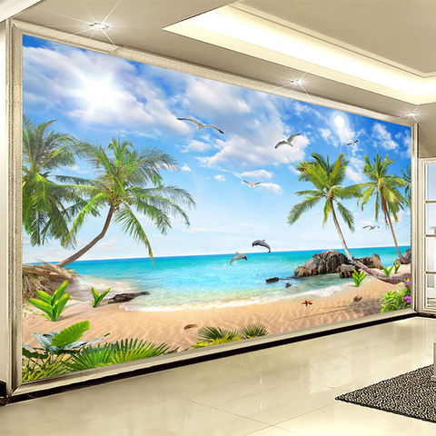 Custom 3D Photo Wallpaper Beach Seascape Coconut Wall Painting Modern For Bedroom Living Room Background Mural Papel De Parede ► Photo 1/5