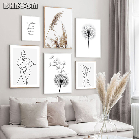 Abstract Line Art Figure Poster Dandelion Canvas Print Painting Grass Wall Art Nordic Minimalist Pictures for Living Room Decor ► Photo 1/6