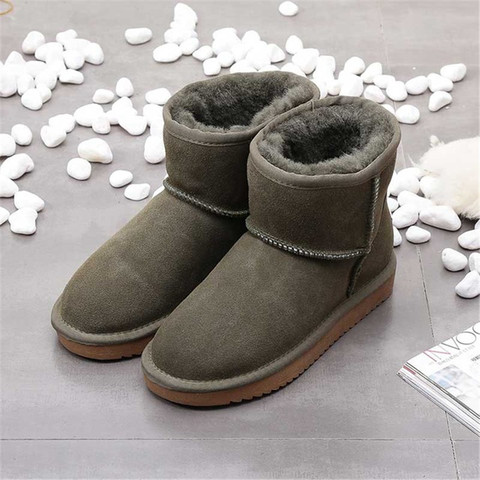 2022 Warm Women Snow Boots Fashion Ankle Boots Woman Genuine Leather Snow Boots Women 100% Natural Wool Winter Boots ► Photo 1/3