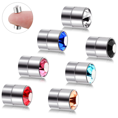 6mm 2Pcs Punk Steel Fake Piercing Magnetic Ear Stud Set Crystal Rhinestone Magnet Earrings Body Jewelry Fake Septum Piercing ► Photo 1/6