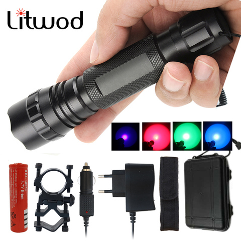 Tactical Led Flashlight XM-L2 U3 5000Lm Zoom torch Aluminum Remote Switch 5 emitting colors white green red blue For Hunting ► Photo 1/6