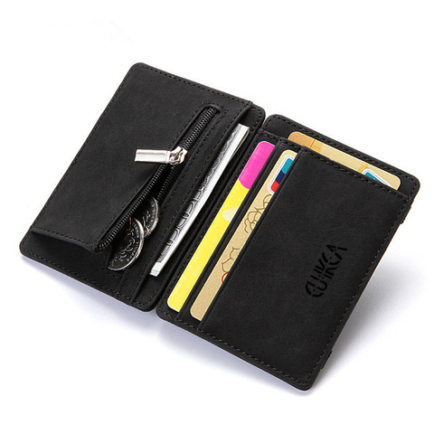 2022 Men Male PU Leather Mini Small Magic Wallets Ultra Thin Zipper Coin Purse Pouch Plastic Credit Bank Card Case Holder New ► Photo 1/6