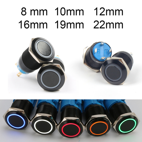 Electric Waterproof Power 12v Led Light Momentary Black Push Button Switch 8/10/12/16/19/22 mm Pressure Switches 220v Aluminium ► Photo 1/3