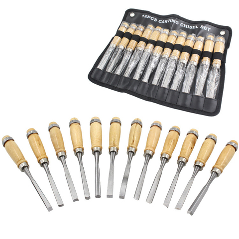 Professional 12Pcs/set Manual Wood Carving Hand Chisel Tool Set Carpenters Woodworking Carving Chisel DIY Hand Tools ► Photo 1/6