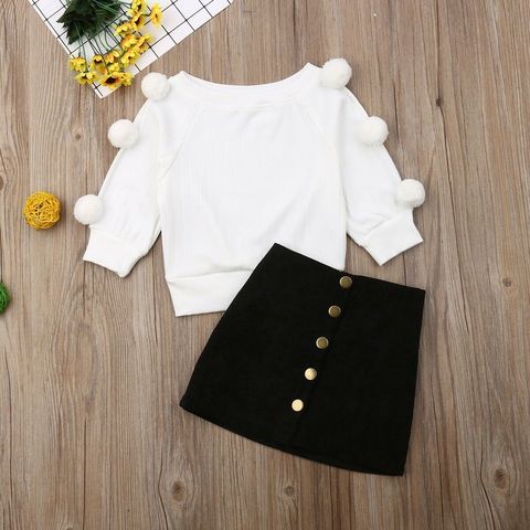 Autumn Winter Clothes Toddler Baby Girls Clothes Hairball Knit Tops+Button Mini Skirt Warm Outfits Sets Clothes 1-6Y ► Photo 1/6