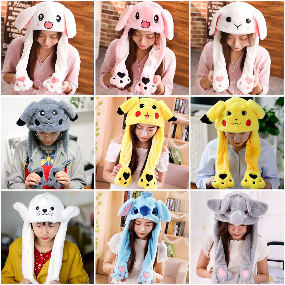 Cute Rabbit Moving Ears Airbag Hat Soft jumping cap Funny Toy Cap Girls ...