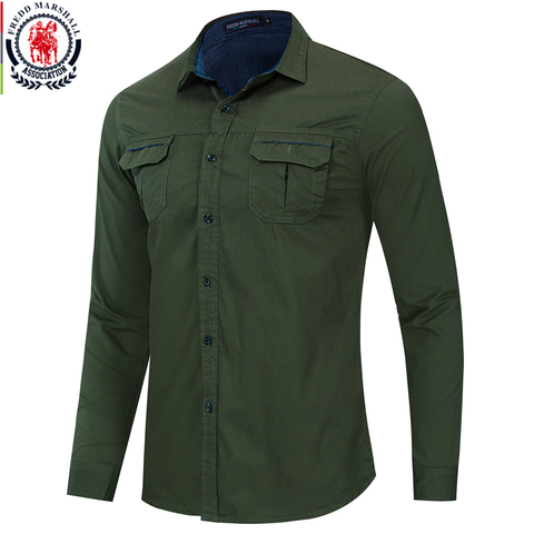 Fredd Marshall 2022 Autumn New Classic Military Shirts Men Casual Solid Color Cargo Basic Shirt Long Sleeve 100% Cotton Tops 213 ► Photo 1/6