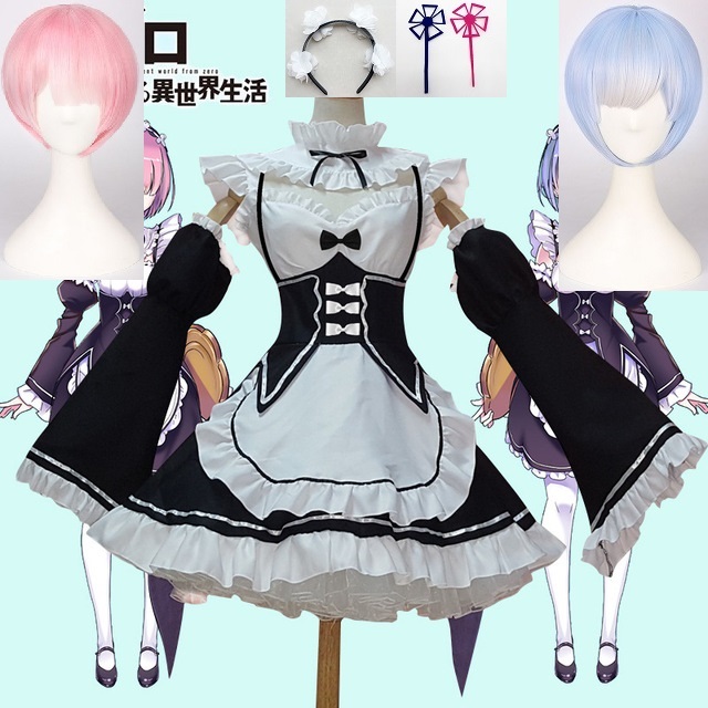 Re:Zero kara Hajimeru Isekai Seikatsu Ram Rem cos Maid Dress Halloween Costume 
