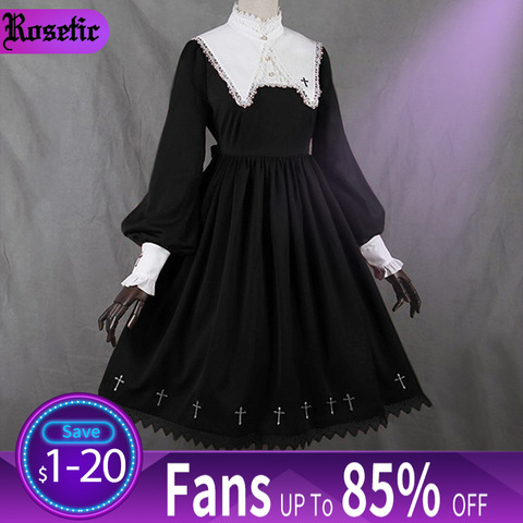 Rosetic Women Dress Medieval Retro Collar Lace Dress Puff Sleeve Large Swing Dress Lolita Style Girl Female Girl Gothic Dress ► Photo 1/5