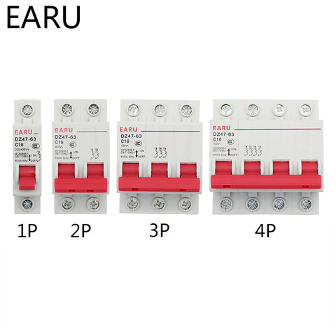 DZ47 1-4 Pole 3A/6A/10A/16A/20A/32A/40A/50A/63A 400V C Type Mini Circuit Breaker MCB 35mm Din Rail Mount Breaking Capacity 6KA ► Photo 1/6