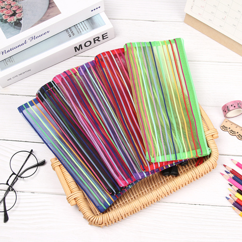 Simple Transparent Rainbow Color Mesh Document Bag Nylon Stationery Bag Zipper Pencil Case Office Student School Supplies ► Photo 1/6