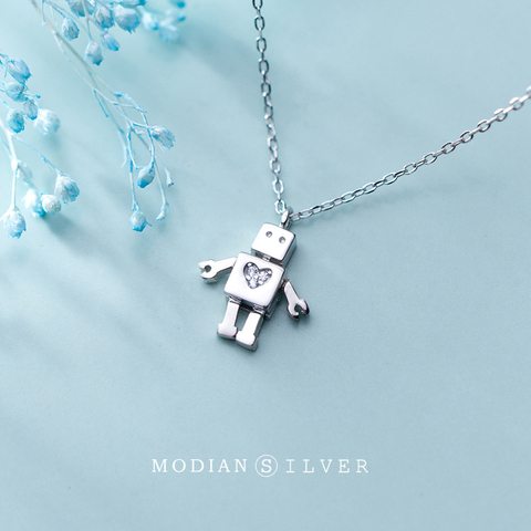 MODIAN Link Chain Necklace for Women Pure 925 Sterling Silver Dazzling Zircon Hearts Cute Robot Pendant Necklace Fine Jewelry ► Photo 1/5