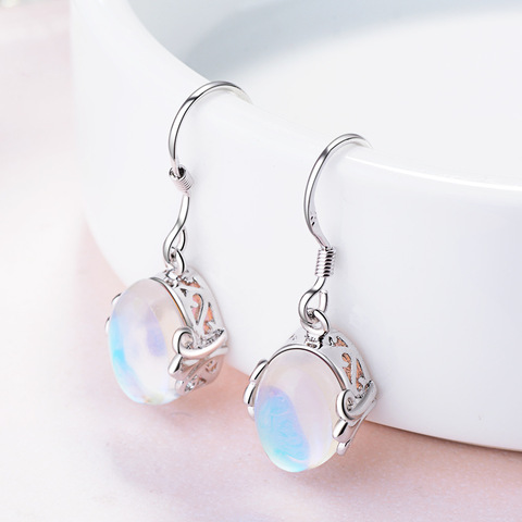 925 sterling silver earrings rainbow moon stone natural Semi-precious stones 925 sterling silver earrings ► Photo 1/5