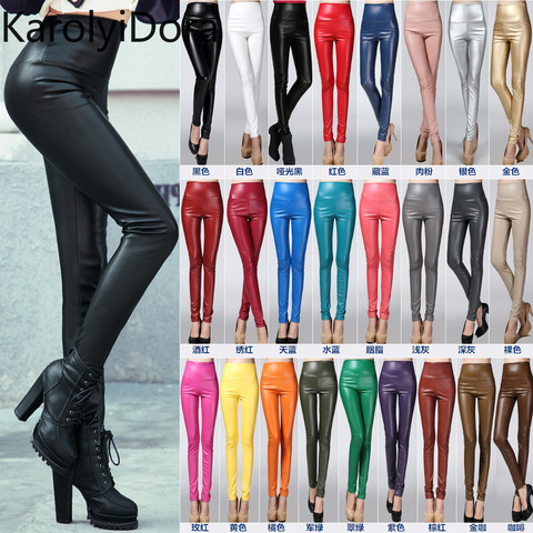 Women Autumn Winter Keep Warm Slim Leather Leggings High Waist Skinny Faux Leather  Pants Female Thick Fleece Pu Legging