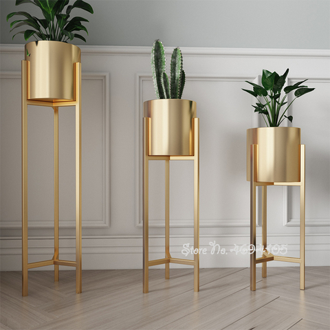 Modern Simple Golden Flower Pot Stand Iron Flower Stand Nordic Home Living Room Creative Green Dill Flower Shelf Floor Ins ► Photo 1/6