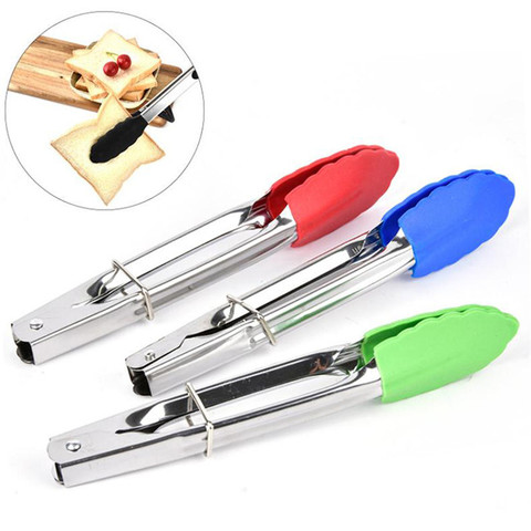 Silicone Pizza Bread Steak Clip Non-Stick Kitchen Tongs Stainless Steel Handle Utensil Salad Serving BBQ Tongs Creative Clamp ► Photo 1/6