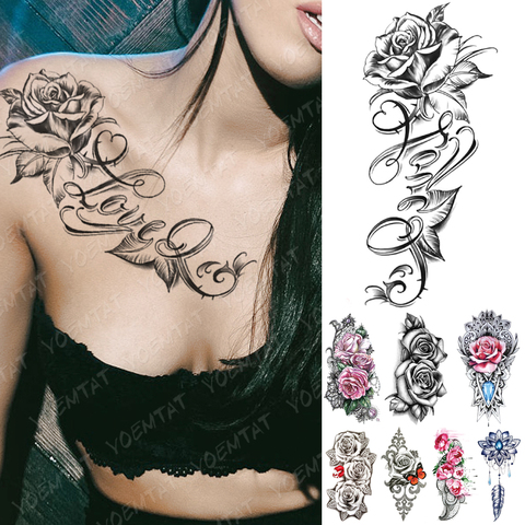 Sexy Temporary Tattoos Sticker for Women Girls Kids Children Waterproof Tattoo  Paper Flower Letter Butterfly Fake Bodi Art Tatoo