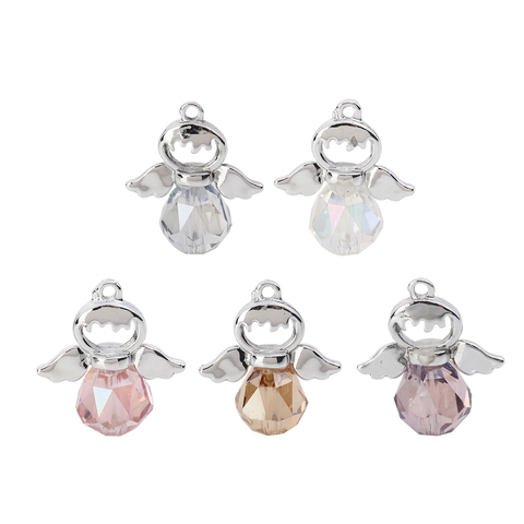 Zinc Based Alloy Faceted Glass Angel Charms Silver Color Faceted 21mm( 7/8