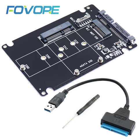 M.2 NGFF or MSATA to SATA 3.0 Adapter USB 3.0 to 2.5 SATA Hard Disk 2 in 1 Converter Reader Card with Cable for PC Laptop ► Photo 1/6