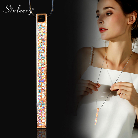 SINLEERY Simply Fashion Long Strip Pendant Long Necklace For Women Rhinestone Necklace Statement Jewelry MY351 SSO ► Photo 1/6