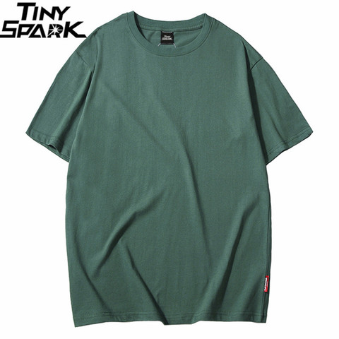 Harajuku Plain T Shirt 2022 Summer Hip Hop Tshirt 100 Cotton Men Green T-Shirts Streetwear Casual Basic Tops Tees Short Sleeve ► Photo 1/6