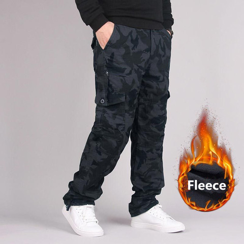 Men's Warm Cargo Camouflage Pants Winter Double Layer Thick Cotton Trousers Straight Military Combat Baggy Fleece Pants Overalls ► Photo 1/6