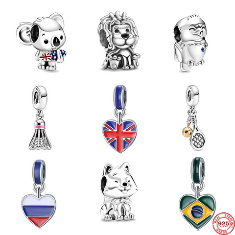 Surfing Koala Union Jack Lion Badminton Tennis dangle DIY fine beads Fit Original Pandora Charms silver 925  Bracelet Jewelry ► Photo 1/6