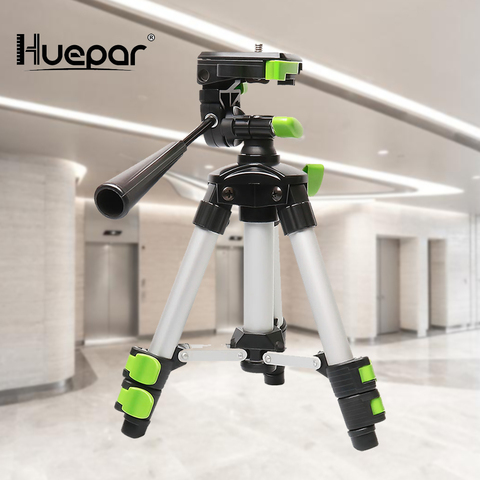 Huepar Aluminum Portable Adjustable Tripod for Laser Level Camera with 3-Way Flexible Pan Head Bubble Level 1/4