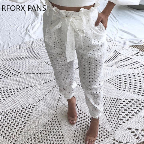 Paperbag Waist Broderie Lace Casual Pants ► Photo 1/3