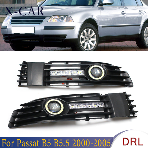 X-CAR 1 Pair Angel Eye Daytime Running Light Car Front Fog Lights Grille With LED Light Lamp For Passat B5 B5.5 2000-2005 ► Photo 1/6