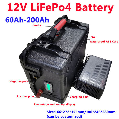 GTK LiFePo4 12V 60AH/80AH/100AH/120AH/150AH/180/200AH Lithium Battery with bms for fish boat vehicle power supply +10A charger ► Photo 1/6