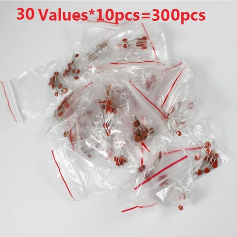 Ceramic capacitor kit 30 Values*10pcs=300pcs 2pf to 0.1uf 50V Assortment pack Assorted kit set 103 104 100P 472 22P 30P 220P ► Photo 1/1