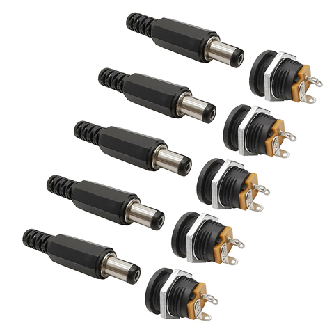 10PCS (5Pairs) 12V 3A 5.5 x 2.1mm Plastic Male Plugs DC022 DC Power Socket Female Jack Screw Nut Panel Mount Connector 5.5*2.1MM ► Photo 1/6