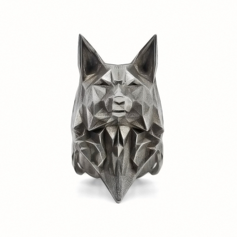 EYHIMD Simple Geometric Origami Wolf Stainless Steel Ring Men's Fashion Minimalism Animal Biker jewelry ► Photo 1/2