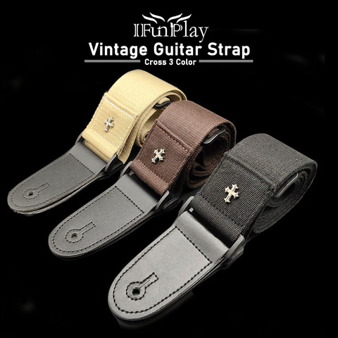 Vintage Electric Guitar Strap Acoustic Folk Guitarra Belt Straps Cross Personality Guitar Strap Leather with Pick Pocket ► Photo 1/6