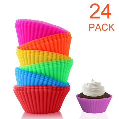 24 pack Silicone Molds Cupcake Baking Cups Reusable Muffin Cup Liners Rainbow Cupcake Wrappers Non-stick Cup Cake Mold for Party ► Photo 1/6