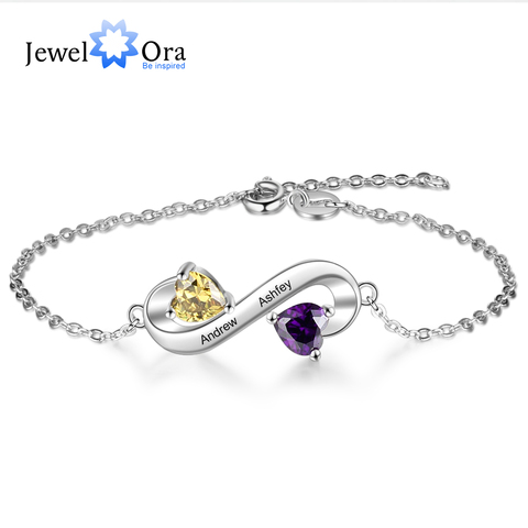 Personalized Infinity Bracelet with Heart Birthstone Custom 2 Names Engraved Bracelets Gift for Best friend (JewelOra BA102564) ► Photo 1/6