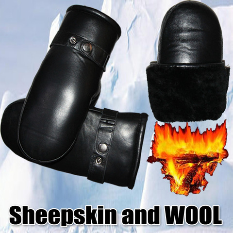 Sheepskin Gloves Men's Genuine Leather Wool Gloves Winter Thicken Warm Sheepskin Fur One  mittens  Gloves  Windproof and cold ► Photo 1/6