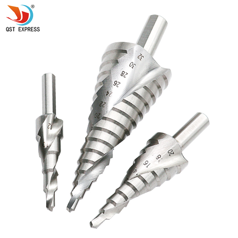 HSS spiral flute step drill bit 4-12/20/32mm triangular shank step taper drill bit Pagoda drill hole opener metal tool drilling ► Photo 1/6