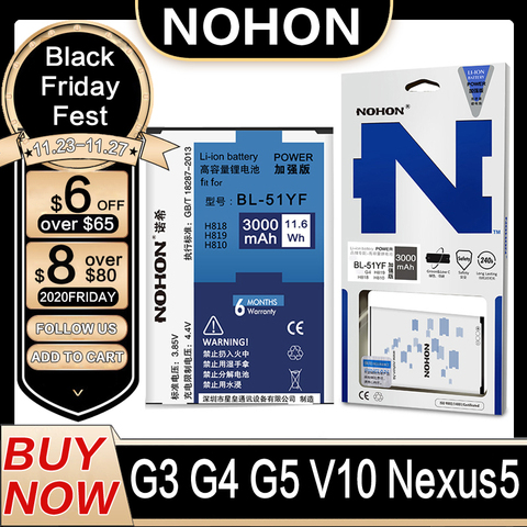 Original NOHON Battery For LG G4 G3 G5 V10 Google Nexus 5 BL-53YH BL-51YF BL-42D1F BL-45B1F BL-T9 Real High Capacity Bateria ► Photo 1/6