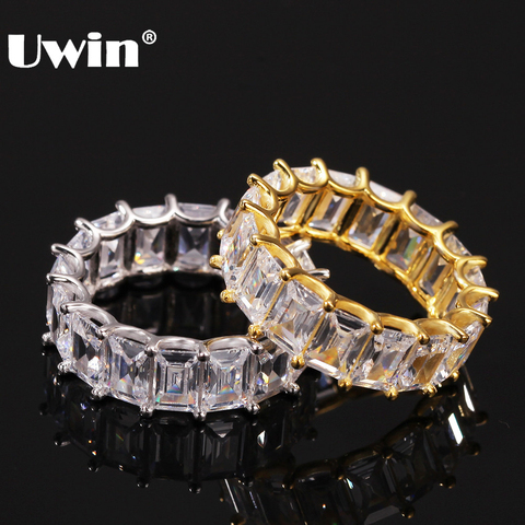 UWIN Hiphop Iced Out Baguette Ring Gold/White Gold Color 7mm Square CZ 1 Row Fashion Men Women Party Rings Jewelry ► Photo 1/6