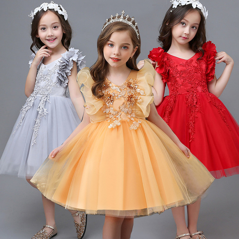 Kids Dresses For Girls Wedding Flower Girls Dress Children Evening Party Dress Lace Princess Dress Girls Clothing 6 8 10 12 Year ► Photo 1/6