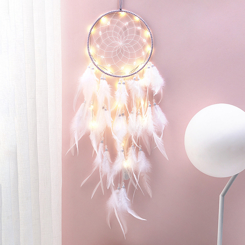 Girl Heart Dream Catcher National Feather Ornaments Lace Ribbons Feathers Wrapped Lights Girls Room Decor Dreamcatcher ► Photo 1/6