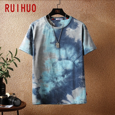 RUIHUO Tie Dye Short Sleeve Men's T-Shirt Fashion Streetwear Hip Hop T Shirt For Men Tshirt 2022 Japanese Clothing Man M-5XL ► Photo 1/6