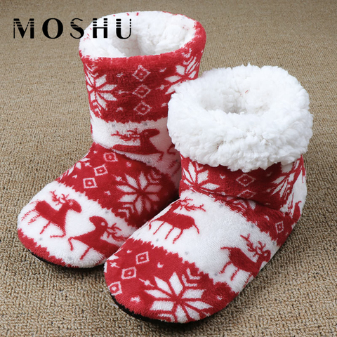 Winter Slippers Women Warm Home Slipper Fleece Flat Shoes Christmas Elk Indoor Sock Shoes Fur Cotton House Plush Flip Flops ► Photo 1/6