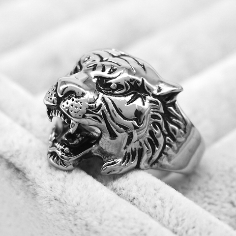 Mens Vintage 316L Stainless Steel 3D Tiger Head Animal Ring Band Biker Jewelry ► Photo 1/6