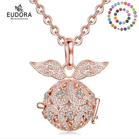 EUDORA 14mm Rose Gold Pregnancy Bola Necklace Bowknot Box Cage Necklace with clear Crystal Pregnancy Jewelry for wife Gift K404R ► Photo 1/6