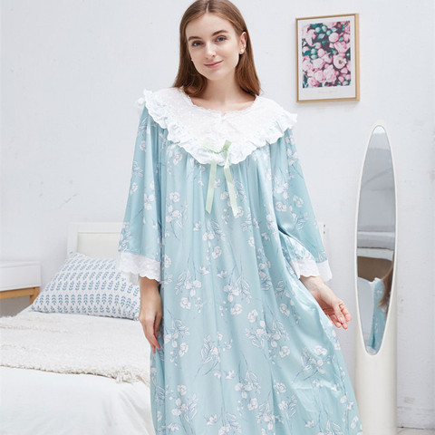 Women Nightgown Satin Sleepwear Dress Romantic fall Nightgown Ladies Loose Sweety Nightdress Printing ► Photo 1/6